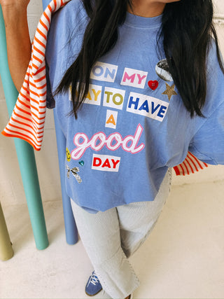ETTA OG | on my way to a good day graphic tee - light blue