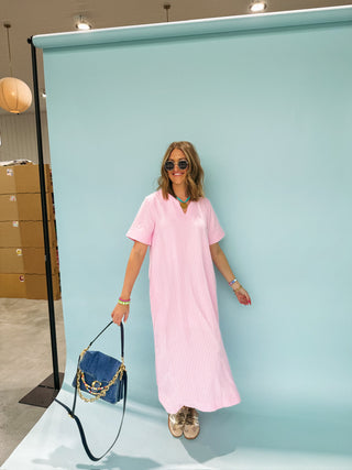 sail away stripe dress - pink