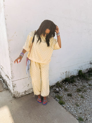 lost in comfort polka dot pants - yellow