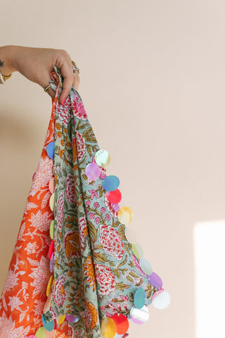 HANDMADE | sequin bandana scarf - mint / pink
