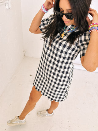serena scalloped mini dress - navy