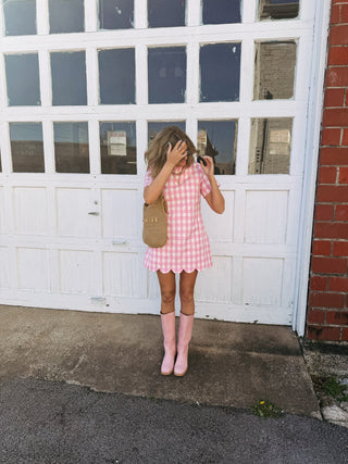 serena scalloped mini dress - pink