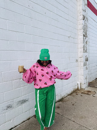 fuzzy cherry pullover