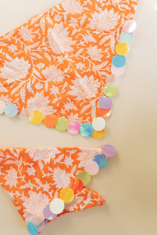 HANDMADE | sequin bandana scarf - orange / white