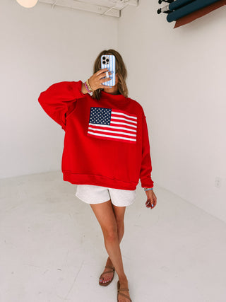 reversible flag / USA mock neck - red