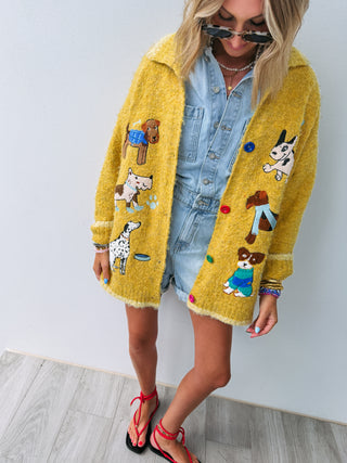 DAVI & DANI | puppy party cardigan - yellow (PREORDER)