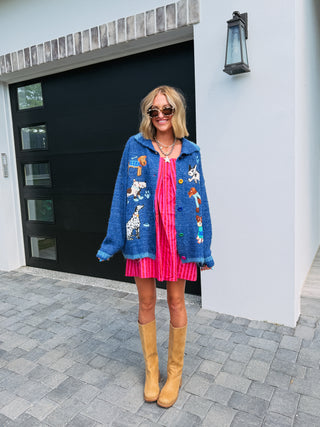 DAVI & DANI | puppy party cardigan - blue (PREORDER)