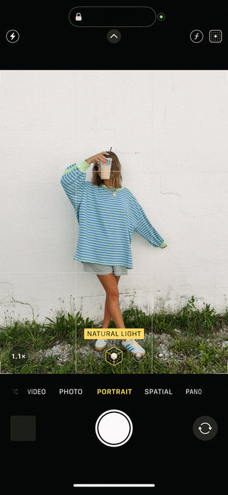 dusty blue oversized stripe top