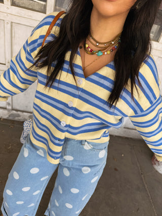 knee deep stripe button sweater