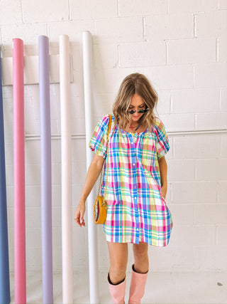 color pop plaid mini dress