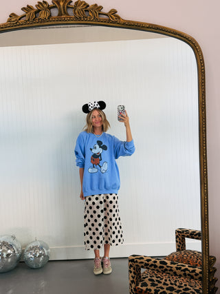 velvet polka dot midi skirt