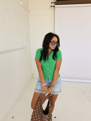 time after time button top - green