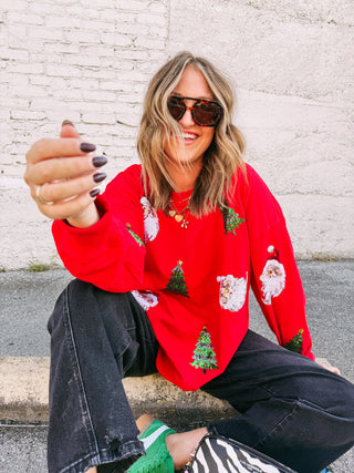 sequin santa & trees sweater