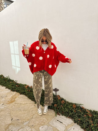 oversized polka dot cardigan - red / white