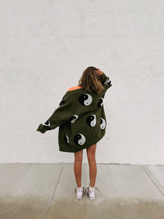 oversized yin yang cardigan - olive