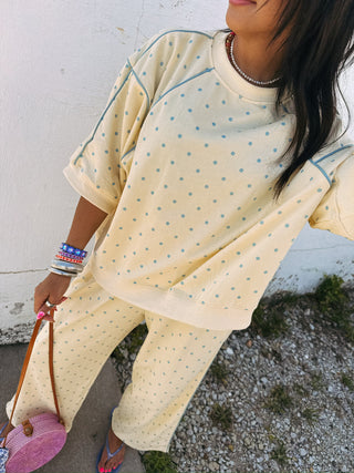 lost in comfort polka dot top - yellow