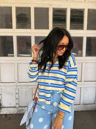 knee deep stripe button sweater