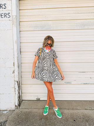 zola zebra button mini dress