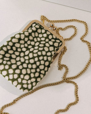 birdie crossbody - green dot chenille