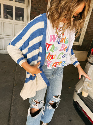 keepin it cozy striped cardigan - blue