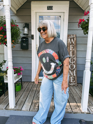 ETTA OG | quilted smiley tee - charcoal