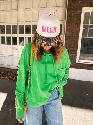 green high neck hoodie