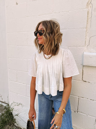 playful pintuck top - ivory