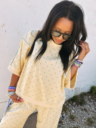 lost in comfort polka dot top - yellow