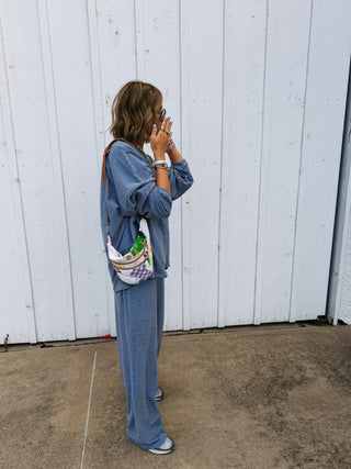 oversized moody blue striped top
