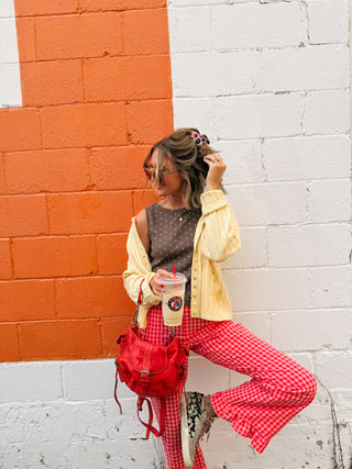 get up and go gingham pants - peach