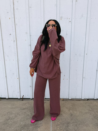 feeling fuzzy lounge pants - pink / brown