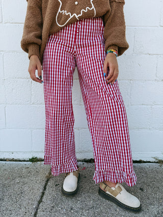 girly gingham pants - red