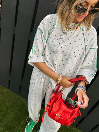 PEACH LOVE | lost in comfort polka dot top - green