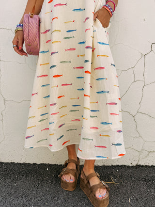 fish in the sea midi dress