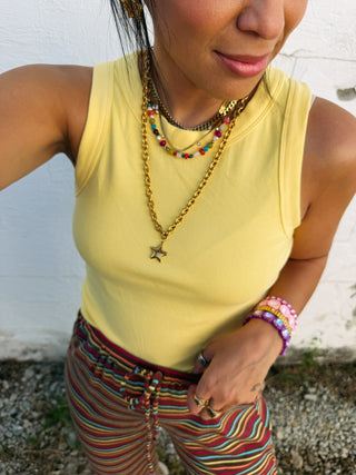 blank space ribbed tank top - yellow