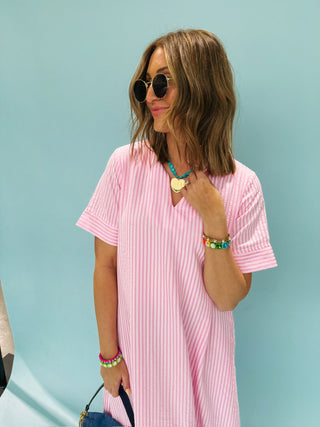 sail away stripe dress - pink