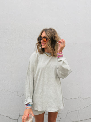 gimme more stripe top - grey