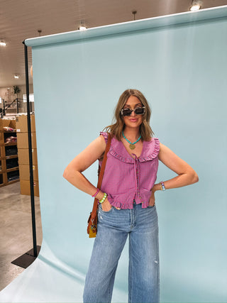 ridin round ruffle collar top