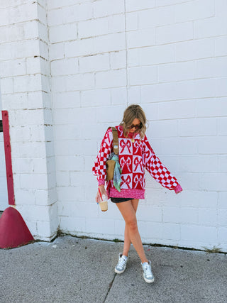 oversized checkered bow sweater