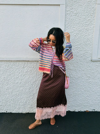 burning love polka dot midi skirt