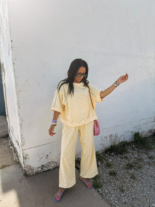 lost in comfort polka dot pants - yellow
