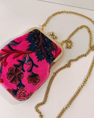 birdie crossbody - hot pink floral chenille