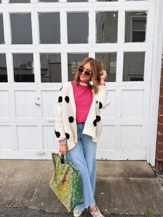 oversized polka dot cardigan - cream / black