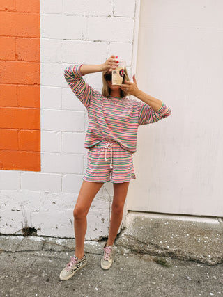 slide away stripe top - pink