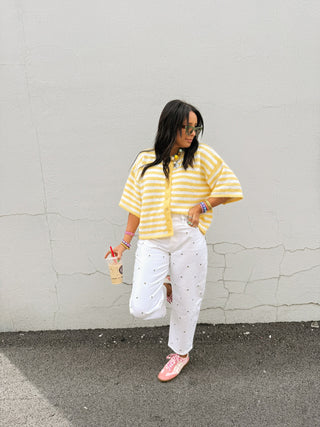 banana pudding button sweater