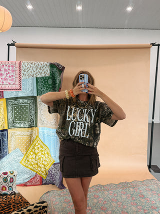 CAMO EDITION | lucky girl graphic tee - white
