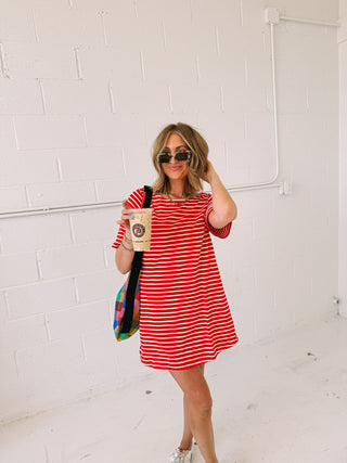 on the dock stripe mini dress - red