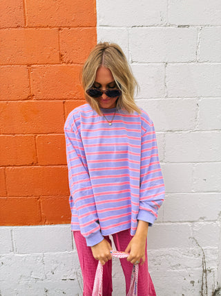 oversized comfy stripe long sleeve - purple
