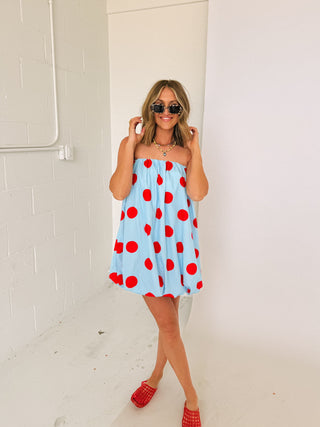 polka dot bubble dress - blue / red