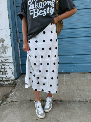 margo polka dot midi skirt